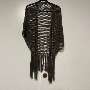Fora Brown Open Front Crochet fringe Cardigan Size Large